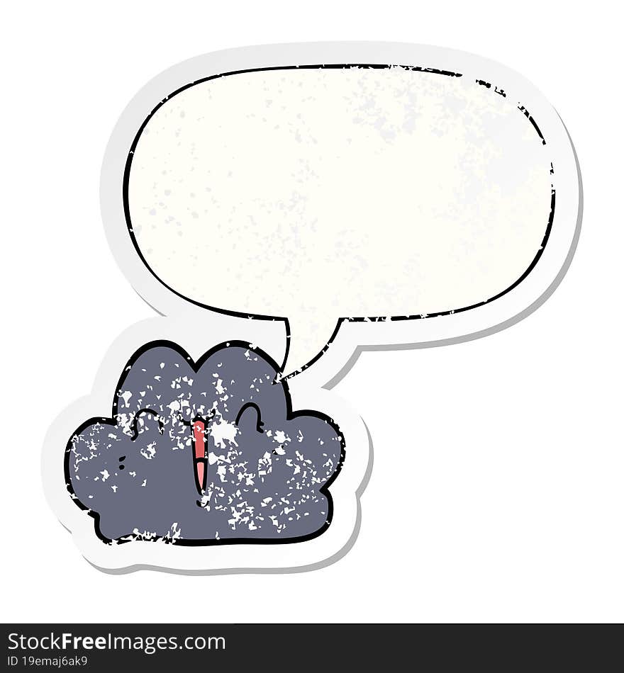 cute cartoon cloud and speech bubble distressed sticker