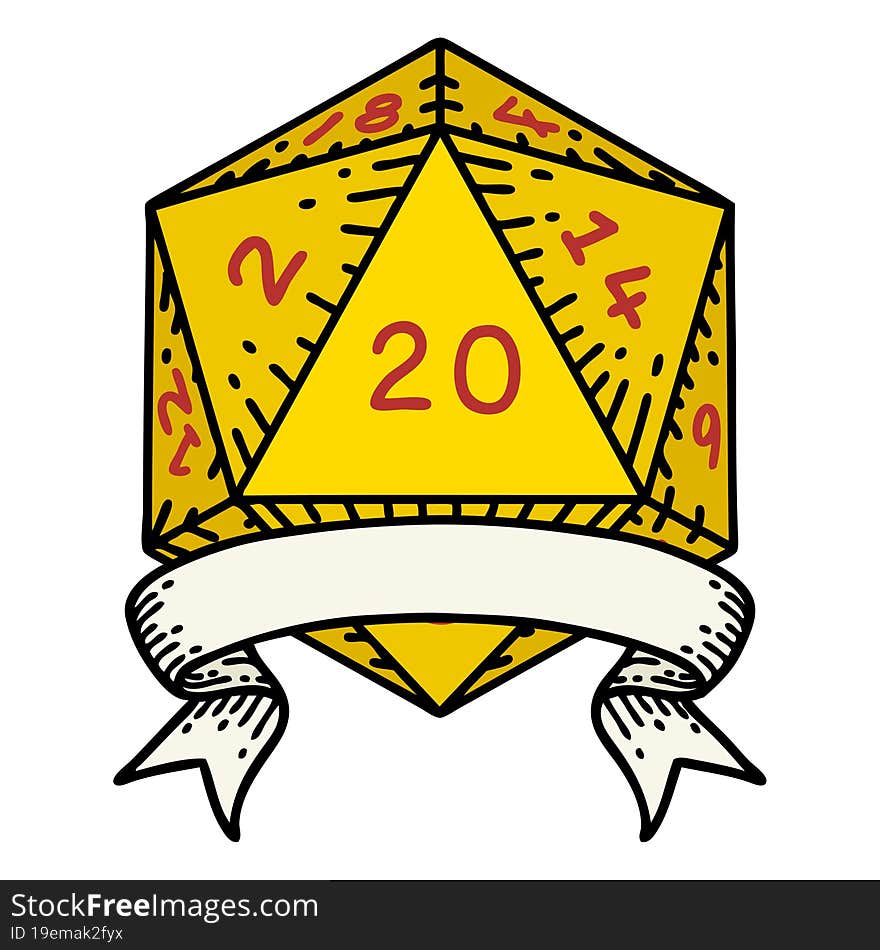 Natural 20 Critical Hit D20 Dice Roll Illustration