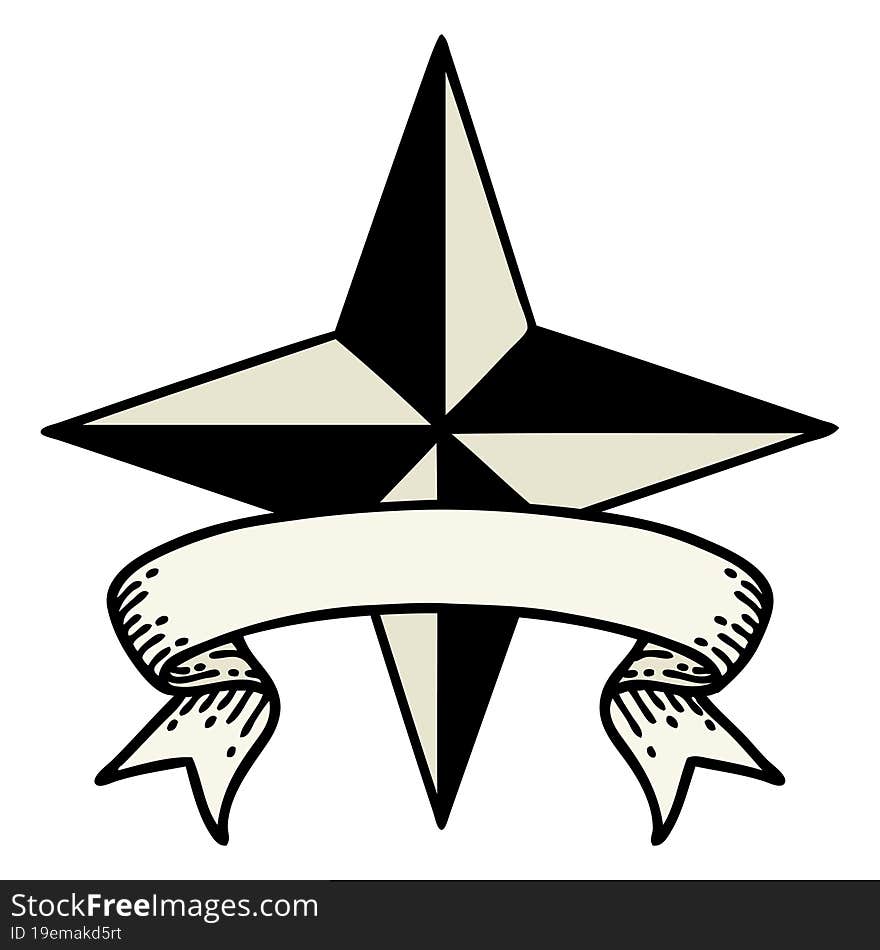 tattoo with banner of a star symbol