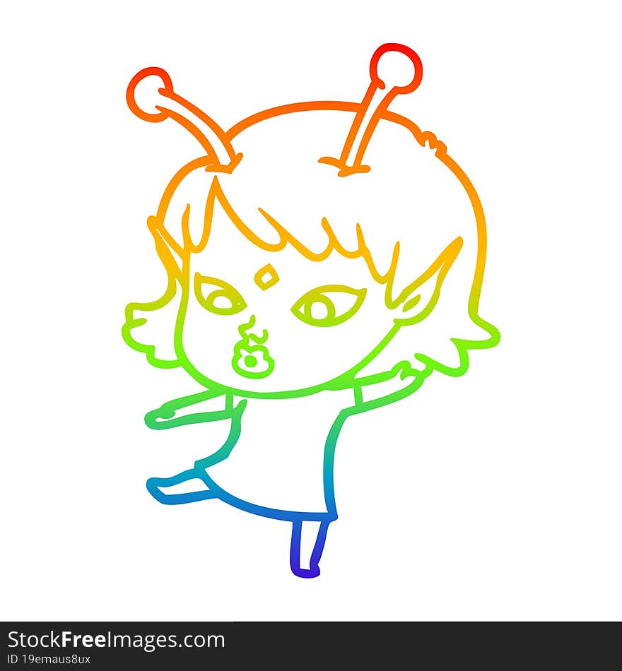 rainbow gradient line drawing pretty cartoon alien girl