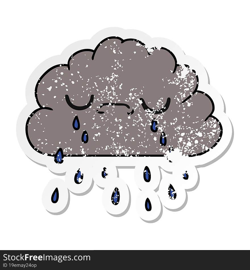 distressed sticker cartoon of cute crying cloud