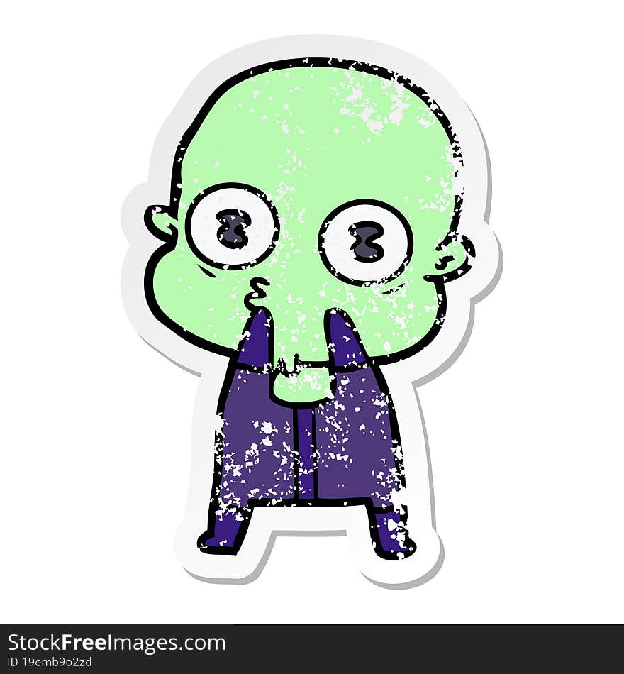 Distressed Sticker Of A Cartoon Weird Bald Spaceman