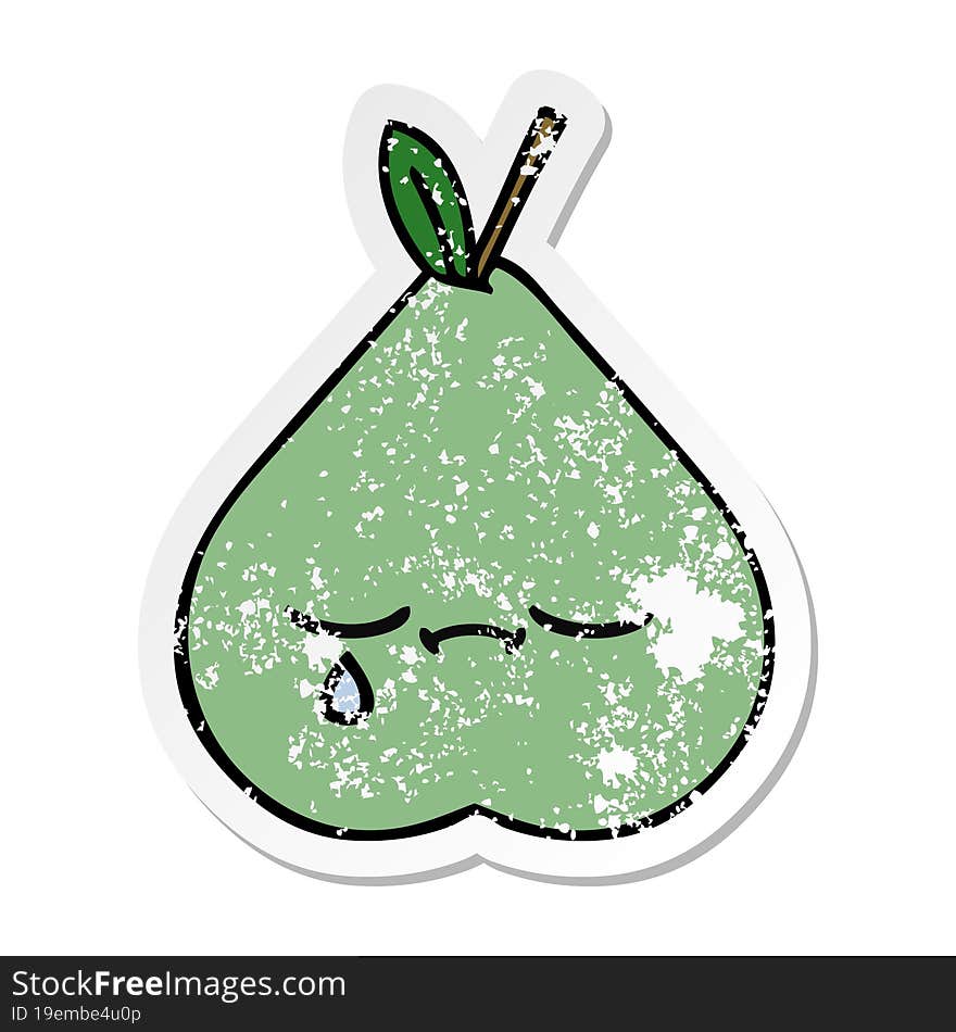 Distressed Sticker Of A Cute Cartoon Green Pear