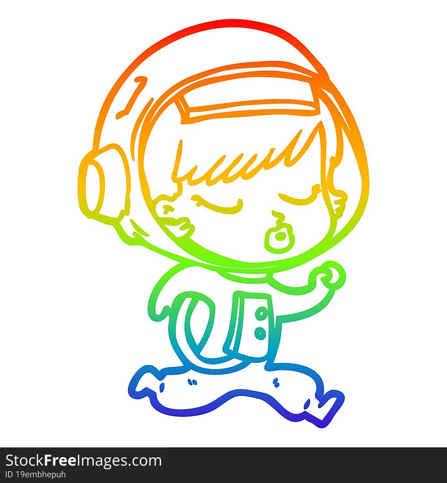 rainbow gradient line drawing cartoon pretty astronaut girl running