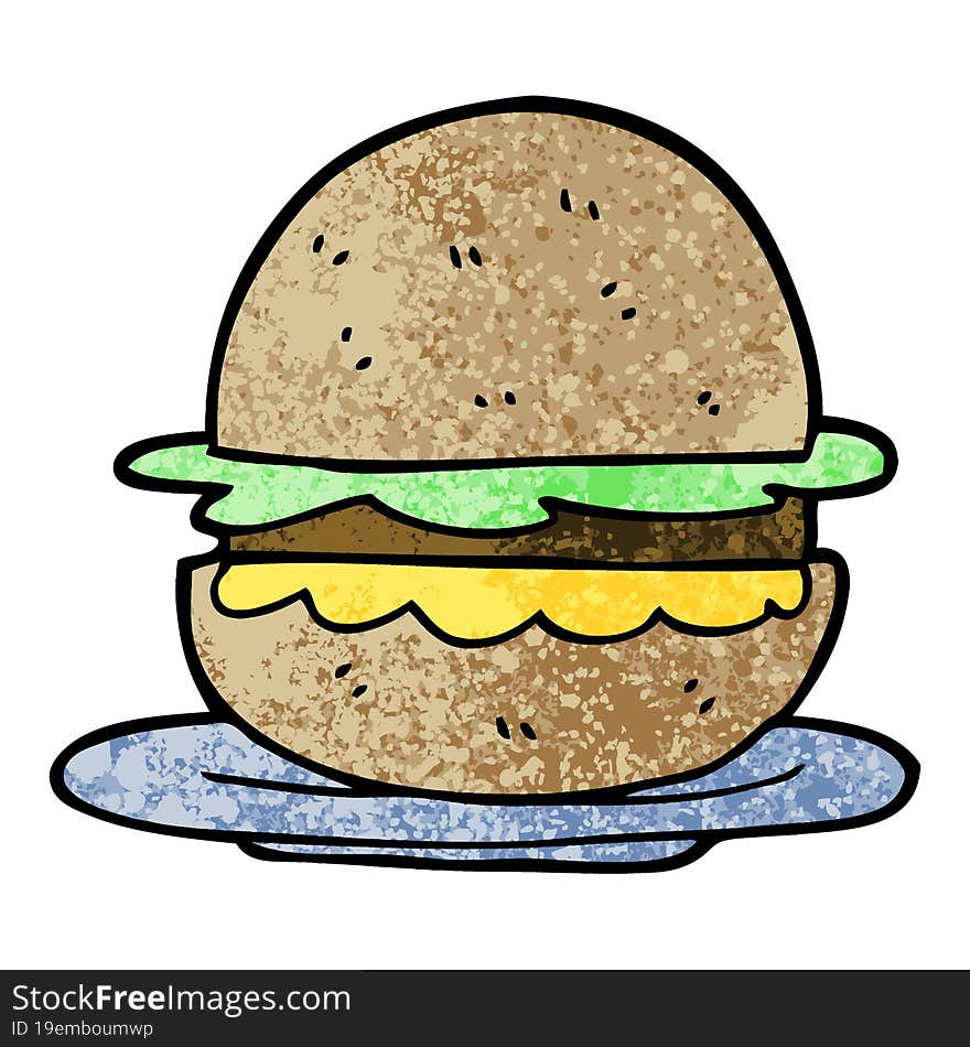 Grunge Textured Illustration Cartoon Burger