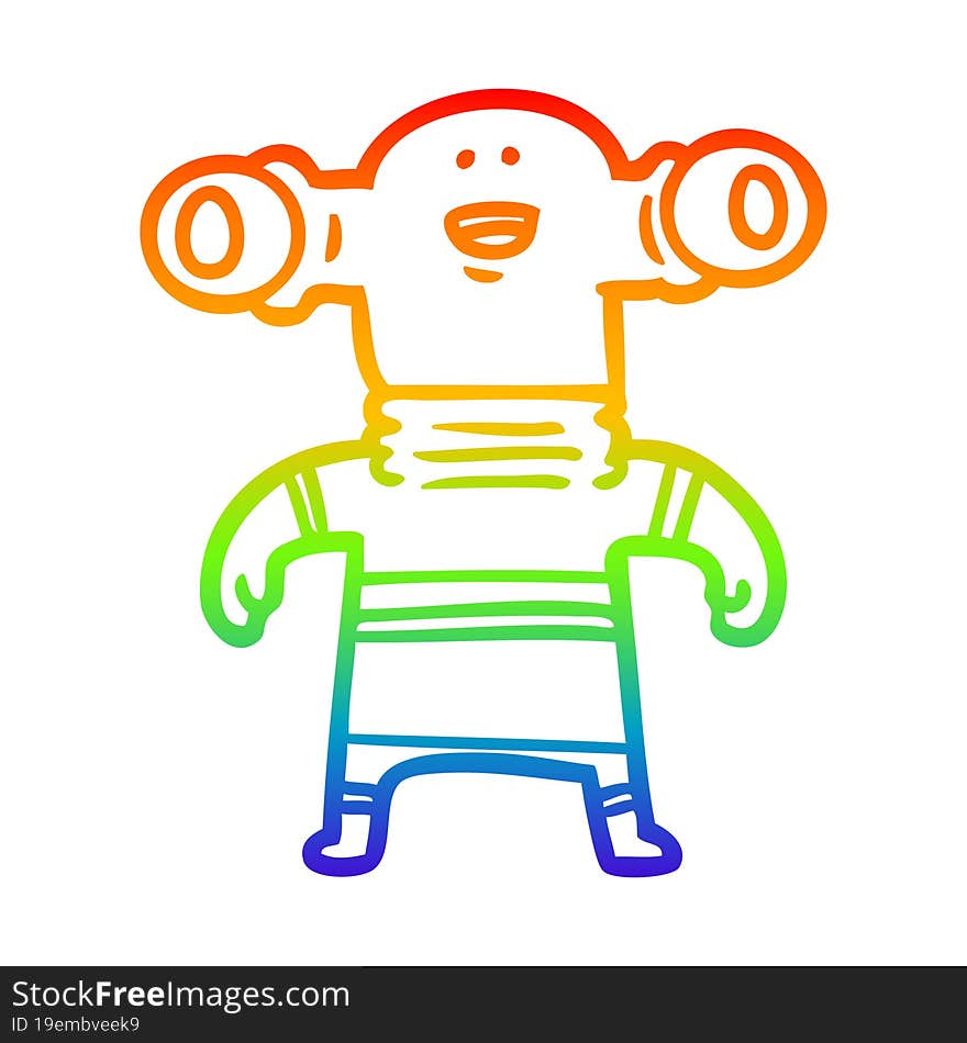 rainbow gradient line drawing of a friendly cartoon alien