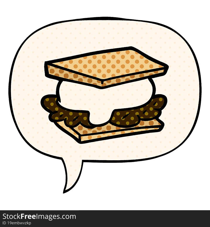 smore cartoon and speech bubble in comic book style