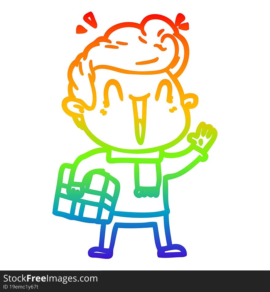 rainbow gradient line drawing of a cartoon excited man