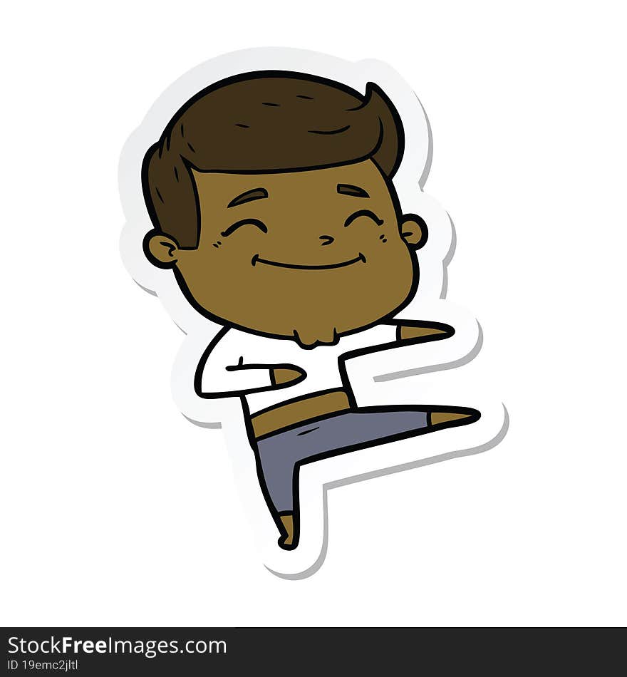 Sticker Of A Happy Cartoon Man Dancing