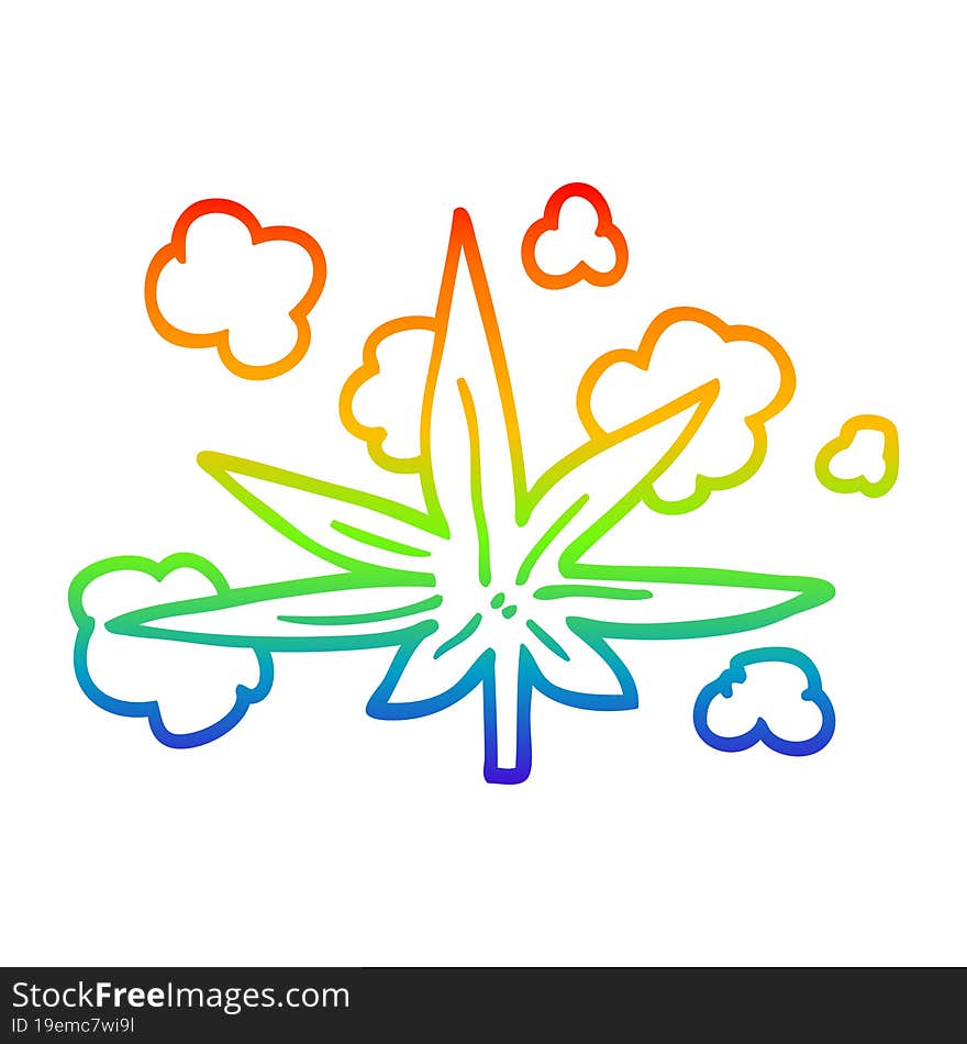 rainbow gradient line drawing cartoon marijuana leaf