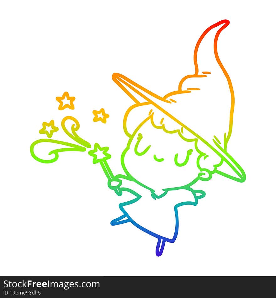 rainbow gradient line drawing cute witch casting spell