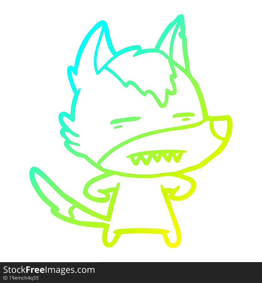 cold gradient line drawing cartoon wolf showing teeth