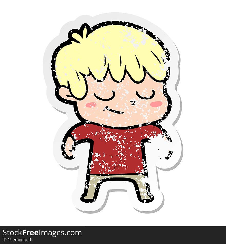 distressed sticker of a happy cartoon boy