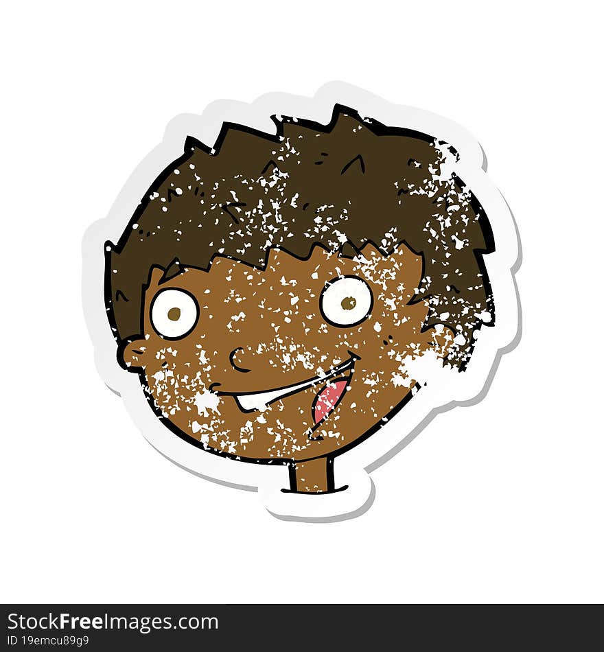 retro distressed sticker of a cartoon laughing boy