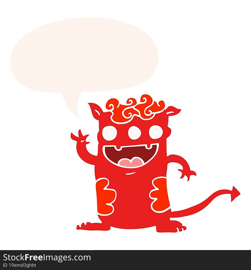 cartoon halloween monster with speech bubble in retro style