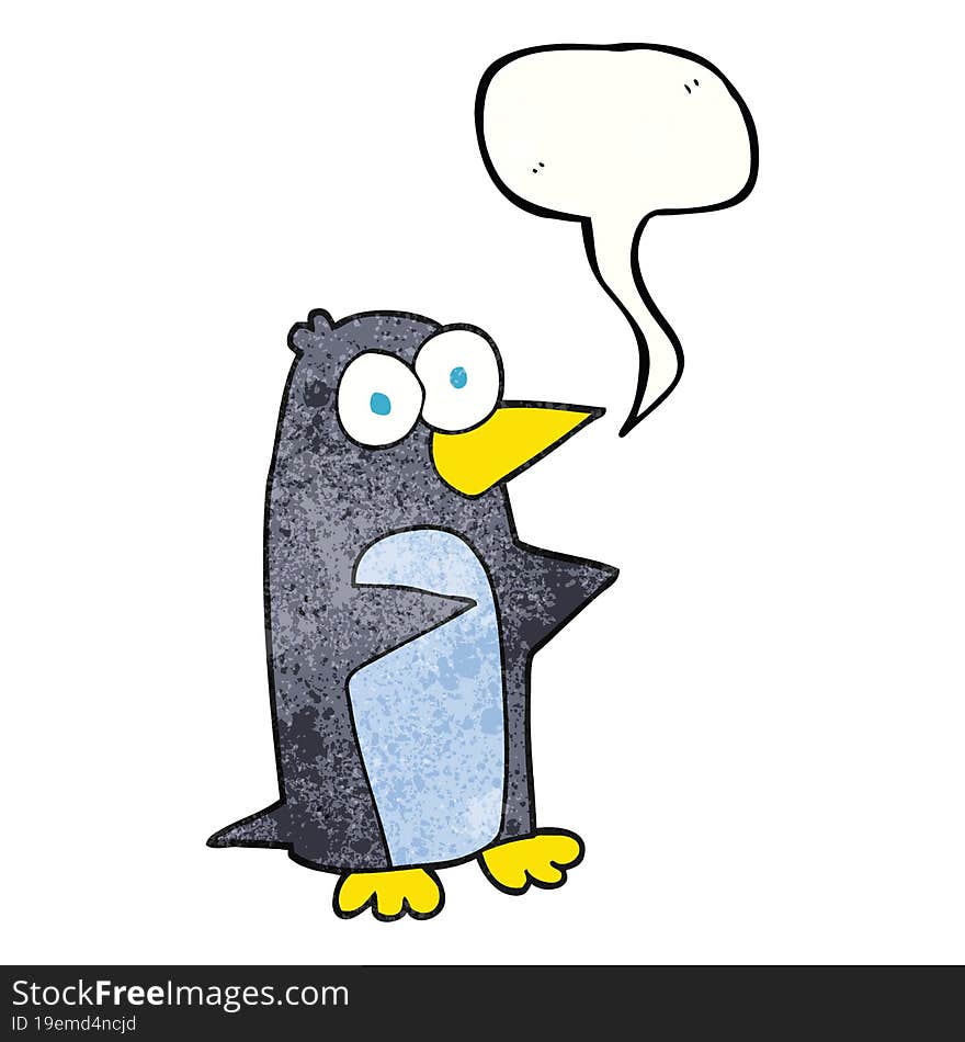 speech bubble textured cartoon penguin