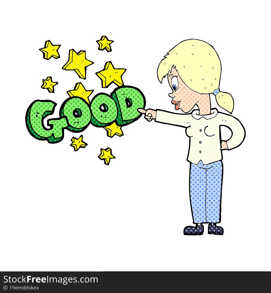 cartoon woman pointing out the good