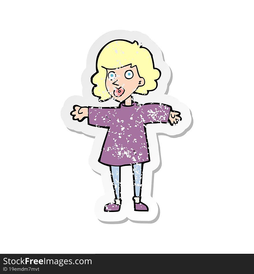 retro distressed sticker of a cartoon nervous woman