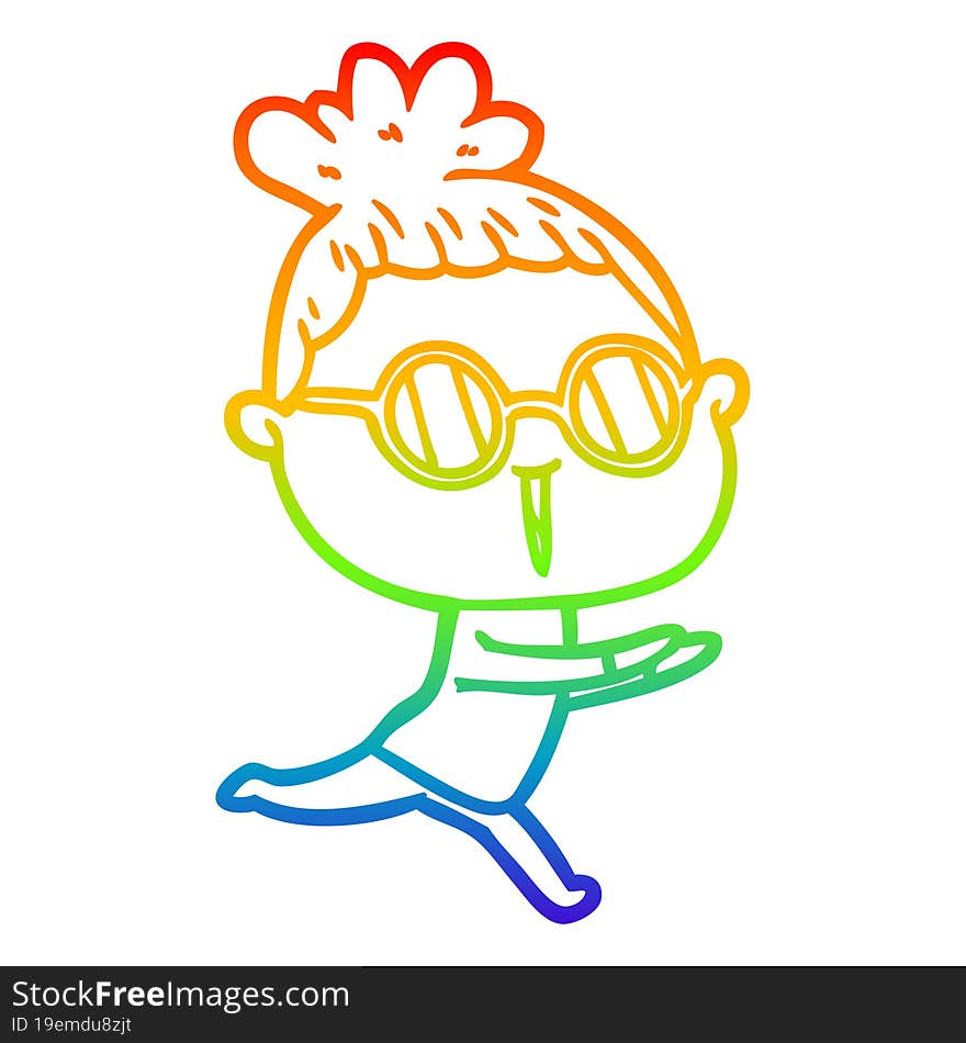 rainbow gradient line drawing of a cartoon woman wearing spectacles