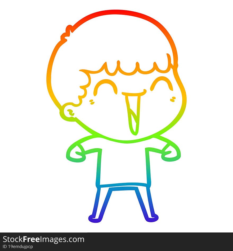 rainbow gradient line drawing of a cartoon happy man