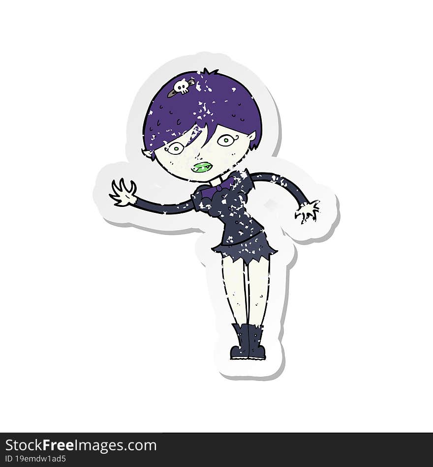 Retro Distressed Sticker Of A Cartoon Vampire Girl