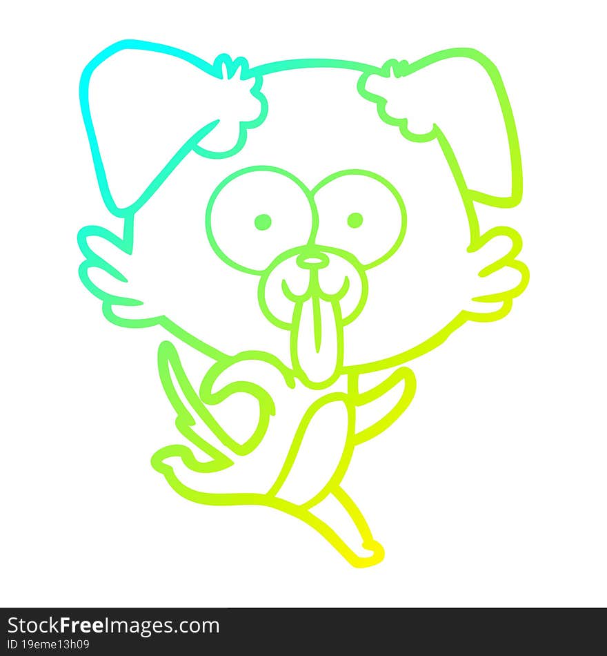 cold gradient line drawing of a cartoon dog with tongue sticking out