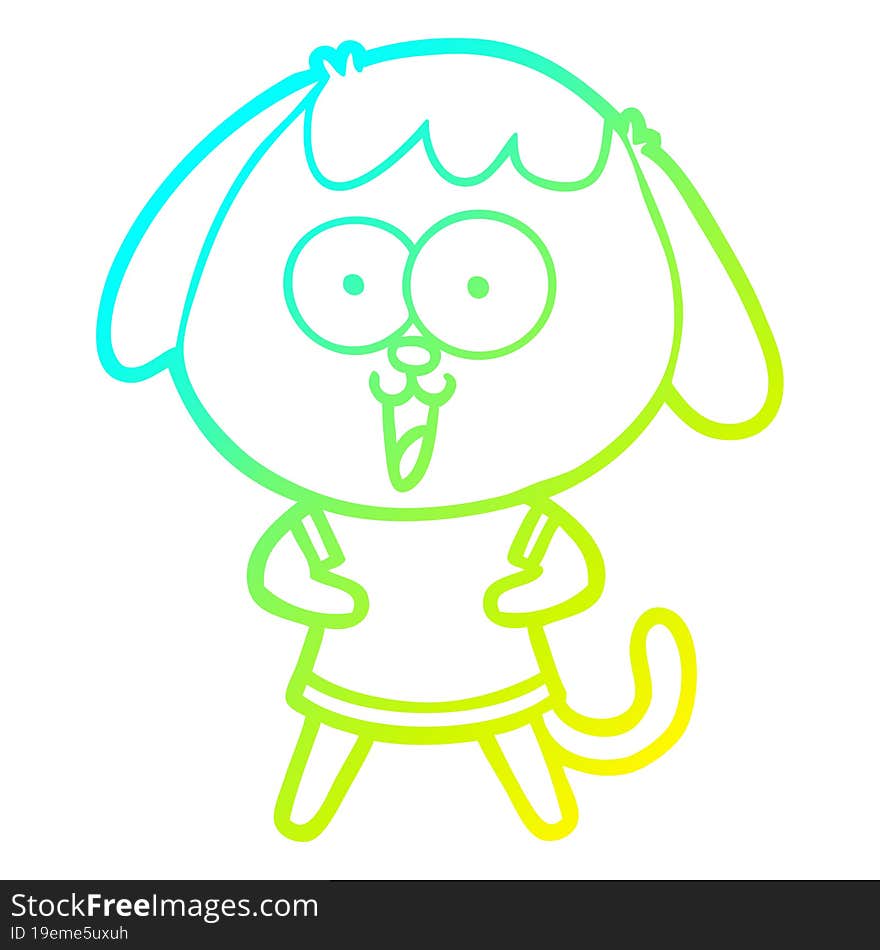 cold gradient line drawing of a cute cartoon dog