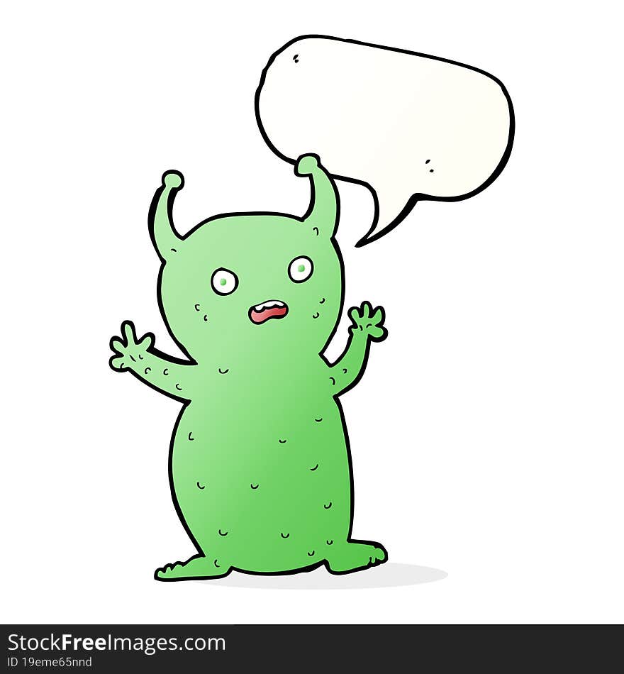 Cartoon Funny Little Alien With Speech Bubble