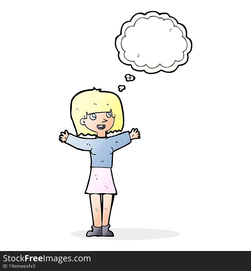 cartoon excited woman with thought bubble