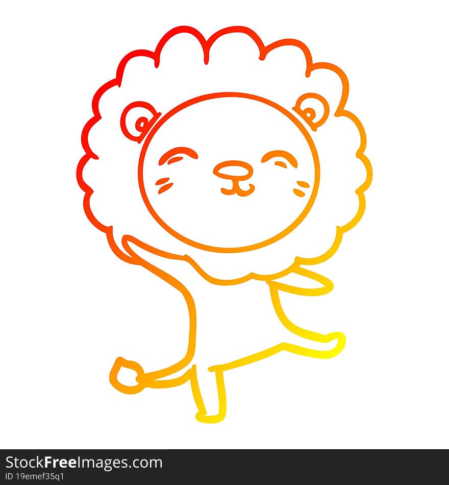 warm gradient line drawing of a cartoon lion