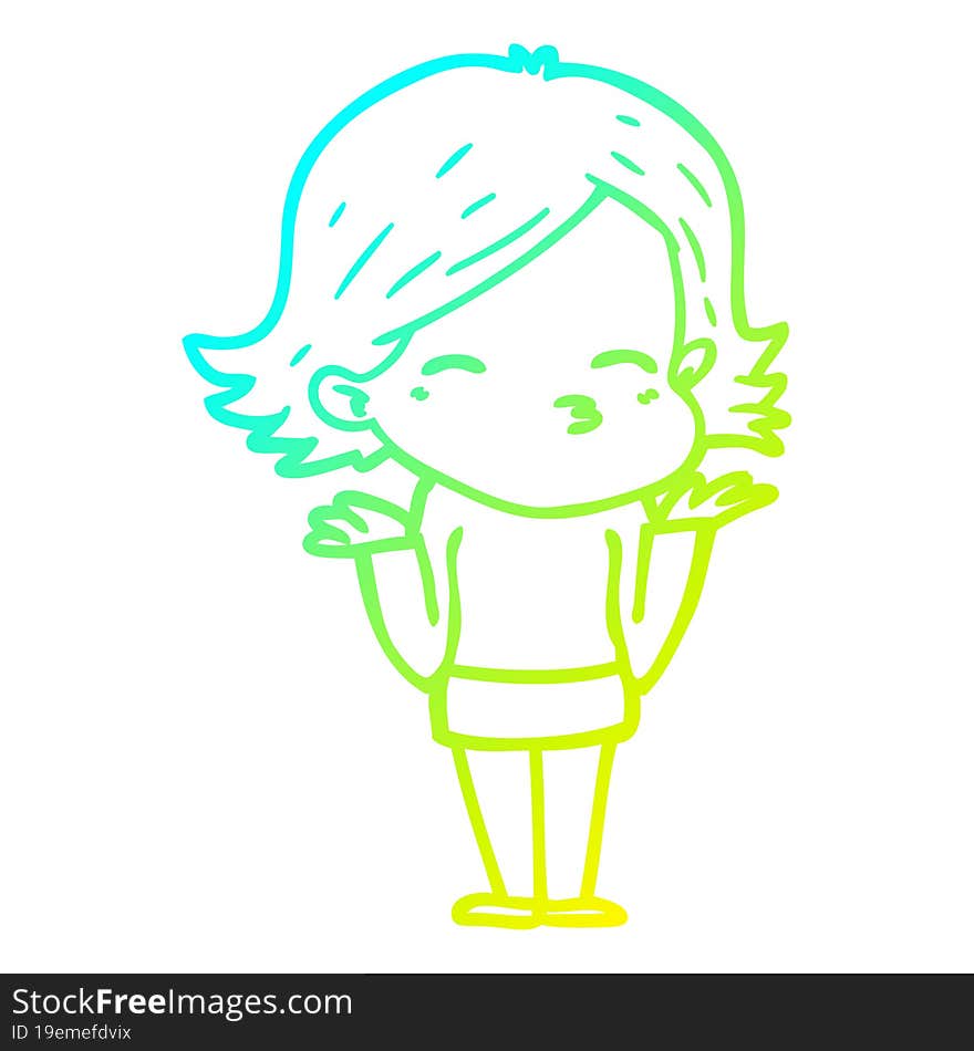 cold gradient line drawing cartoon confused woman