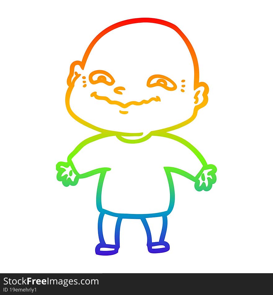 rainbow gradient line drawing of a cartoon nervous man