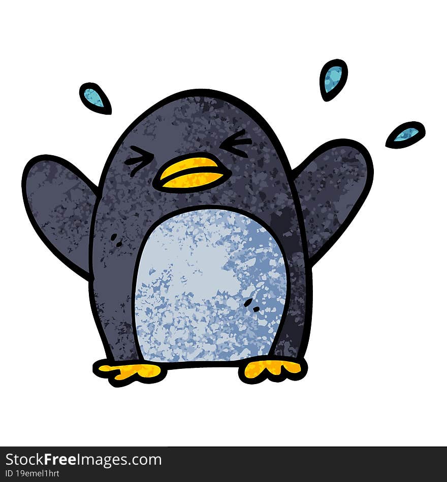 grunge textured illustration cartoon flapping penguin