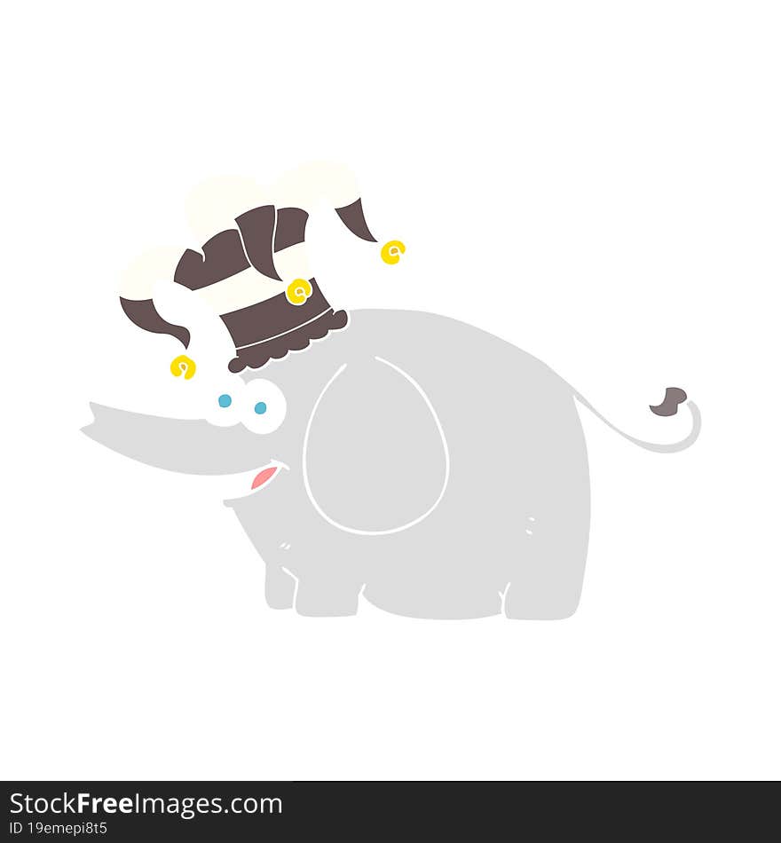 flat color illustration of elephant wearing circus hat. flat color illustration of elephant wearing circus hat