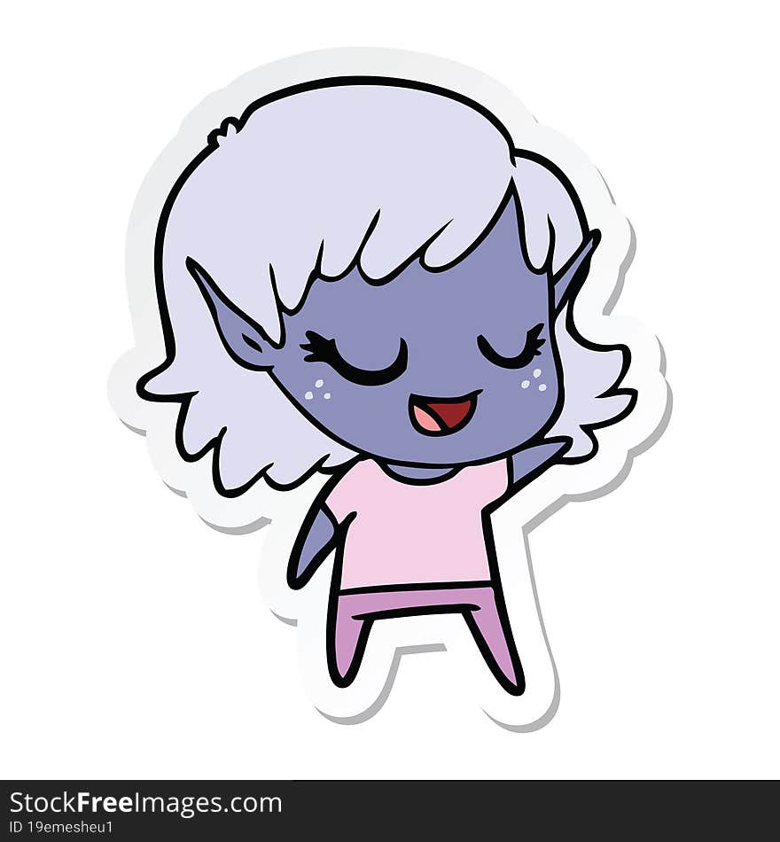 sticker of a happy cartoon elf girl