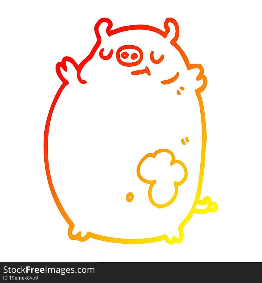 warm gradient line drawing of a cartoon fat pig