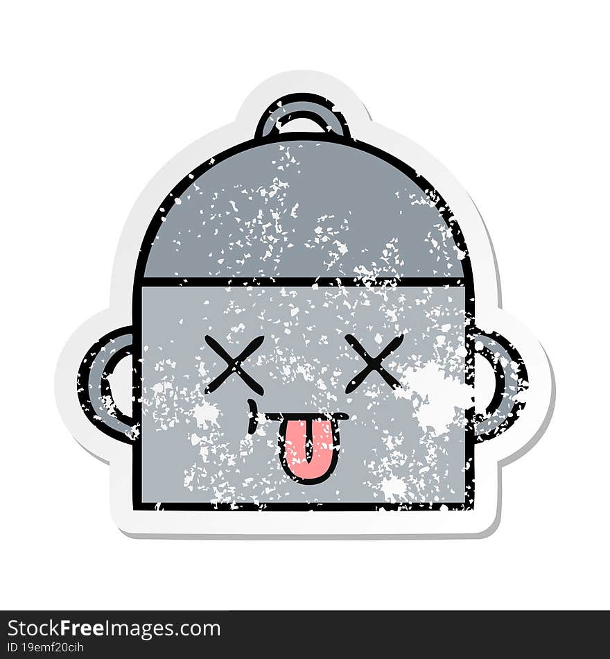 Distressed Sticker Of A Cute Cartoon Cooking Pot