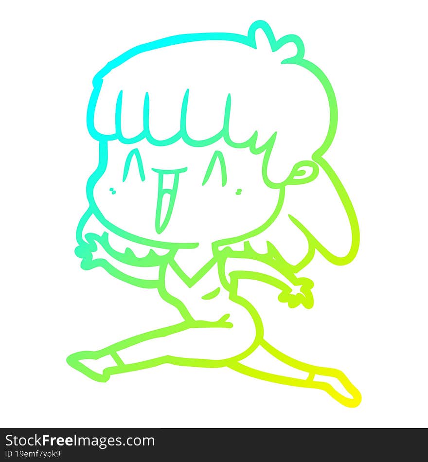 cold gradient line drawing of a cartoon woman