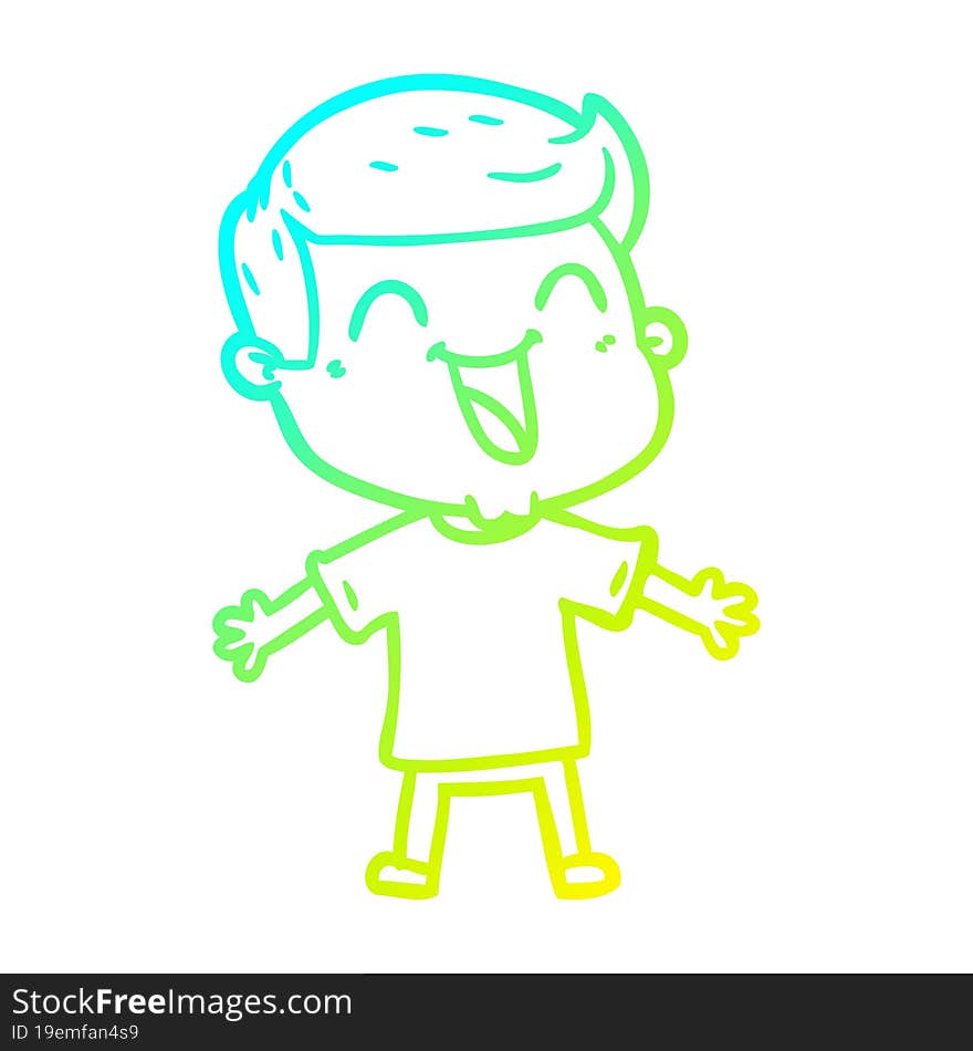 cold gradient line drawing of a cartoon happy man