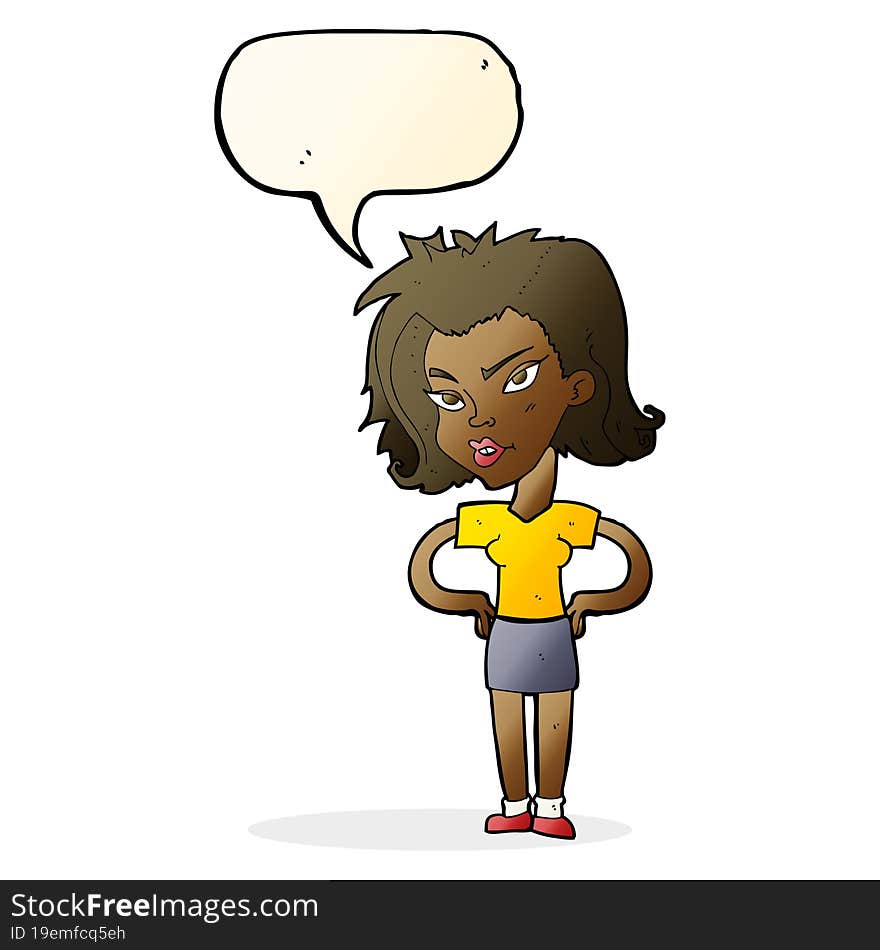 Cartoon Woman With Hands On Hips With Speech Bubble