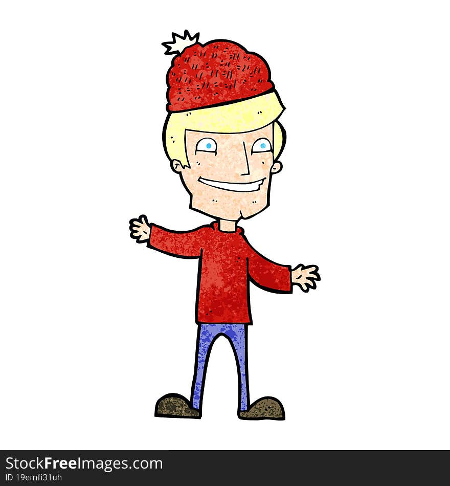 cartoon man wearing winter hat