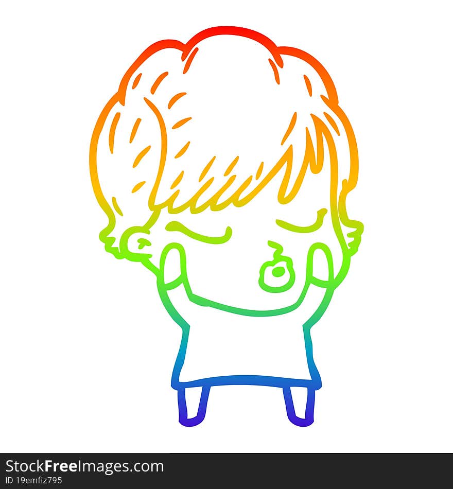 rainbow gradient line drawing cartoon woman with eyes shut