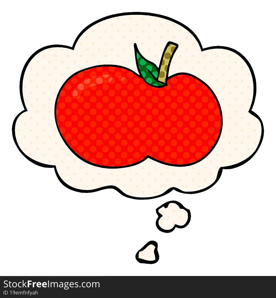 Cartoon Apple And Thought Bubble In Comic Book Style