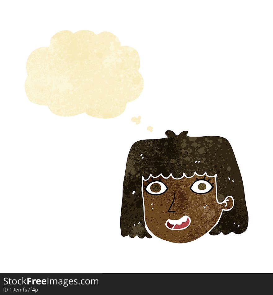 Cartoon Happy Female Face With Thought Bubble