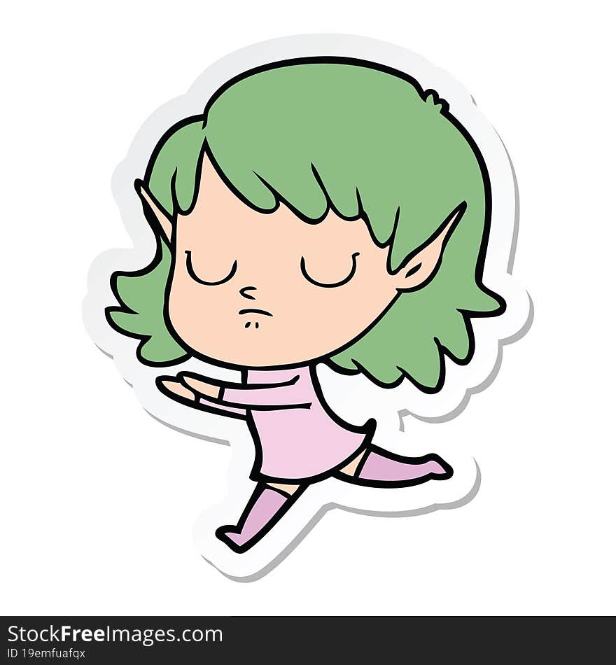 Sticker Of A Cartoon Elf Girl