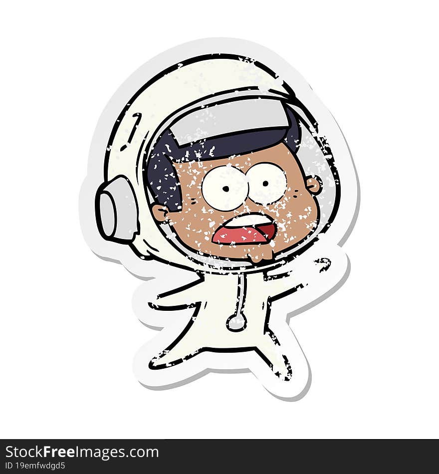 Distressed Sticker Of A Cartoon Surprised Astronaut