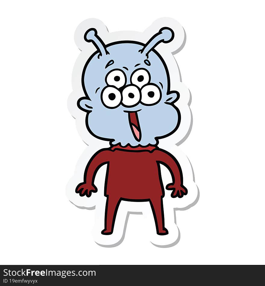 sticker of a happy cartoon alien