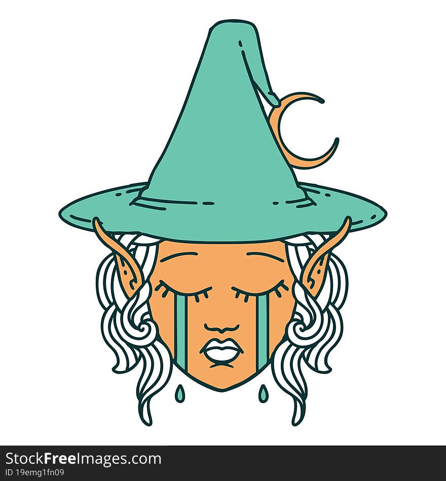 crying elf mage character face illustration