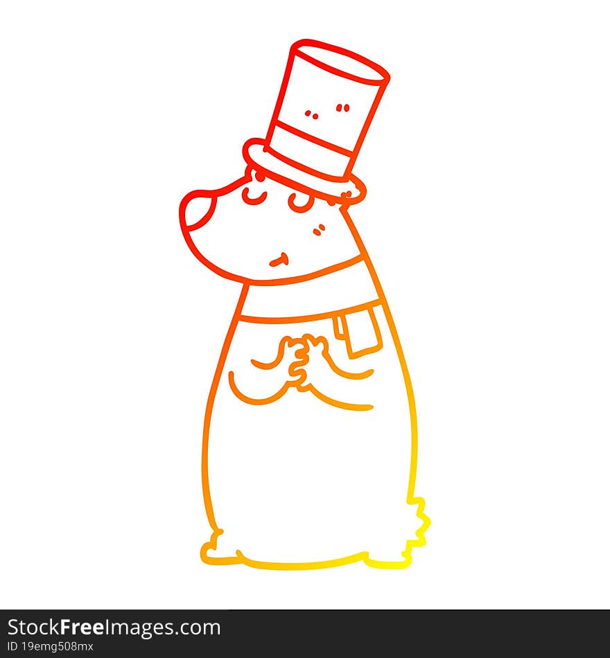 warm gradient line drawing of a cartoon bear in top hat