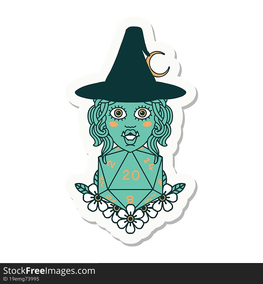 Half Orc Witch With Natural Twenty Dice Roll Sticker